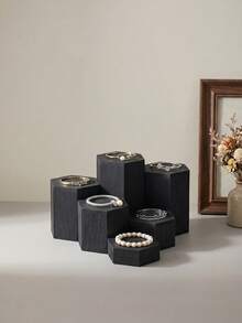 Cirelle 1Set Hexagonal Wooden Tiered Display Stand, Solid Wood With Natural Grain Texture, Staggered Layered Platforms For Figurines, Perfume And Small Trinkets, Multi-Height Storage Rack For Desktop Collectible, Vanity And Tabletop Ornament Arrangement. - multicolor - View 9