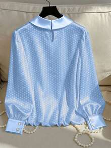 Franclia Blusa elegante de mujer talla grande con lunares brillantes - Azul - Ver 2