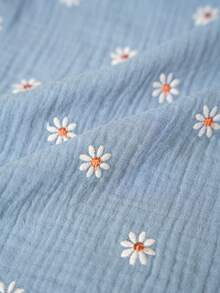 EMERY ROSE Daisy Pattern Ruffle Sleeve Single-Breasted Plus Size Shirt - Blue - View 5
