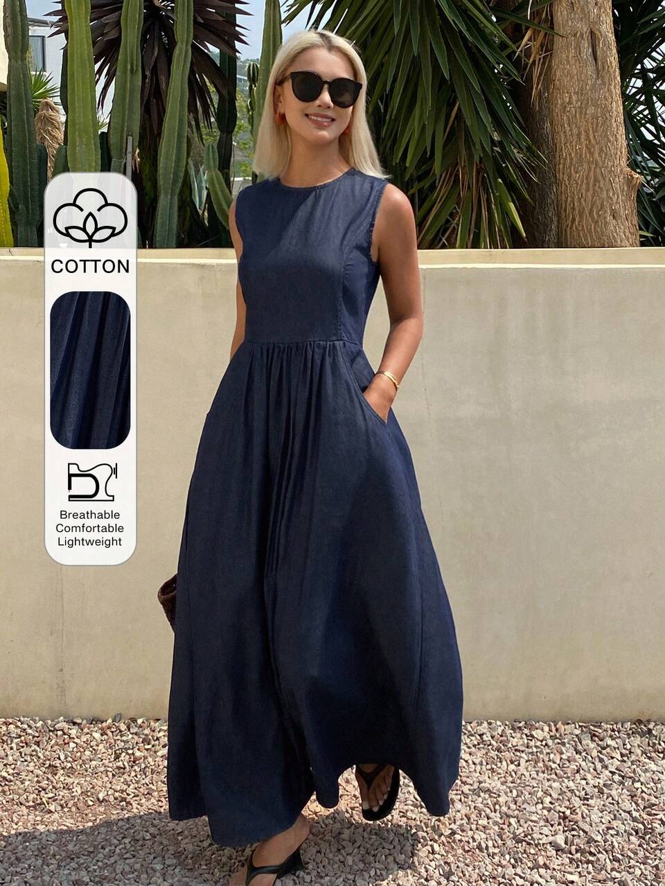Women's Casual Loose A-Line Denim Dress, Spring & Summer Vacation