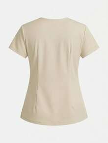 TaskEZ Solid Color V-Neck Short Sleeve Dual Pocket Scrub Uniform Top - Multicolor - View 6