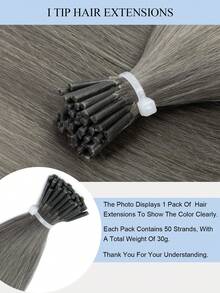 30g I Tip 接髮 真人髮 灰色派對色 10-18英吋 冷融合 無縫融合 直髮 I Tip 冷預黏 Y2K風格 男女通用 成人適用 派對裝扮假髮髮飾 - SGray - 查看 4