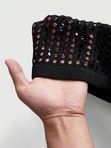 ROMWE MEN Prep Men's Round Neck Knit Short Sleeve Top With Beaded Detail, Exquisite Sports Fashion - Black - View 6