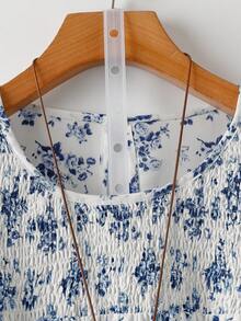SHEIN LUNE CURVE 大尺碼女款素色圓領雙層袖短袖休閒襯衫，休閒時尚百搭壓褶夏季度假女上衣，度假夜店出遊上衣 - 藍色 - 查看 5