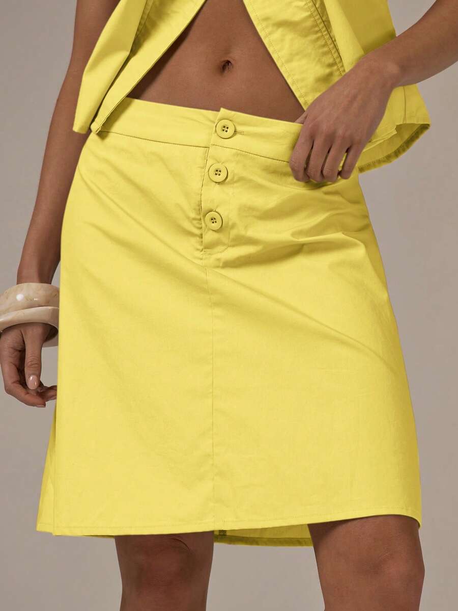 MUSERA Low Rise Button Front Midi Skirt Spring Summer Cute Cosy Cottage Core Y2k Spring Dew Casual - Yellow - View 1