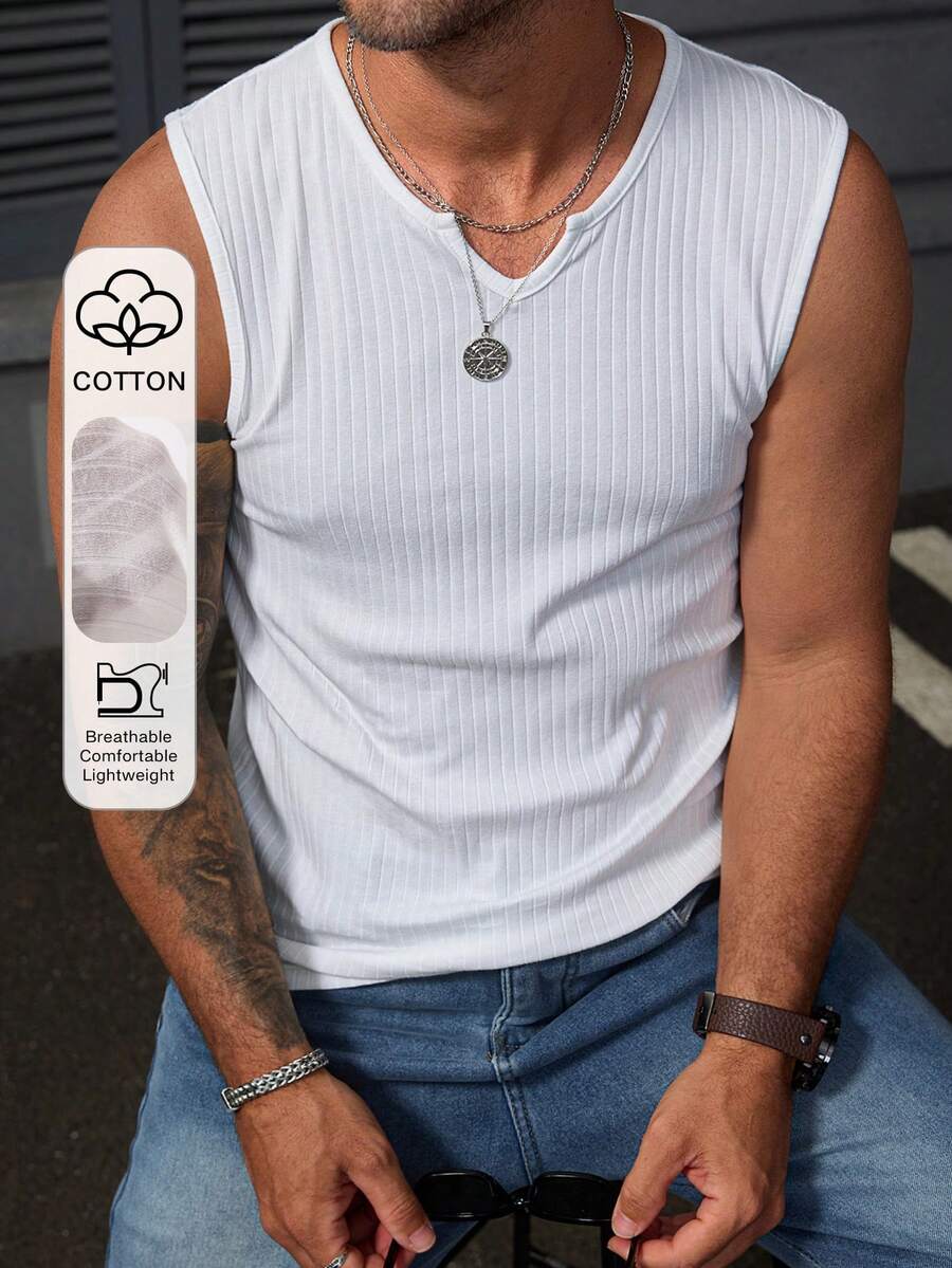DAZY Men's White V-Neck Slim Fit Tank Top, Summer - White - View 1