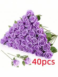 12/20/40piezas Rosas Artificiales Púrpura Flores de Regalo Premium para el Día de San Valentín para Decoración del Hogar, Habitación, Mesa, Boda, Ramo de Novia, Corsage de Muñeca, Arreglo de Florero en Comedor, Dormitorio - Morado - Ver 14