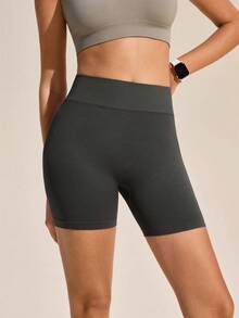 SHEIN Sports 女款素色高腰日常健身戶外內搭短褲 - 灰色 - 查看 9
