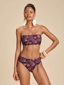 Travachic 女款花卉印花抹胸比基尼套裝，夏季女裝，女款泳衣，女款泳裝 - 彩色 - 查看 4