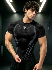 GymBeat T-shirt de sport à col rond et manches courtes pour hommes, salle de sport - Multicolore - Voir 1