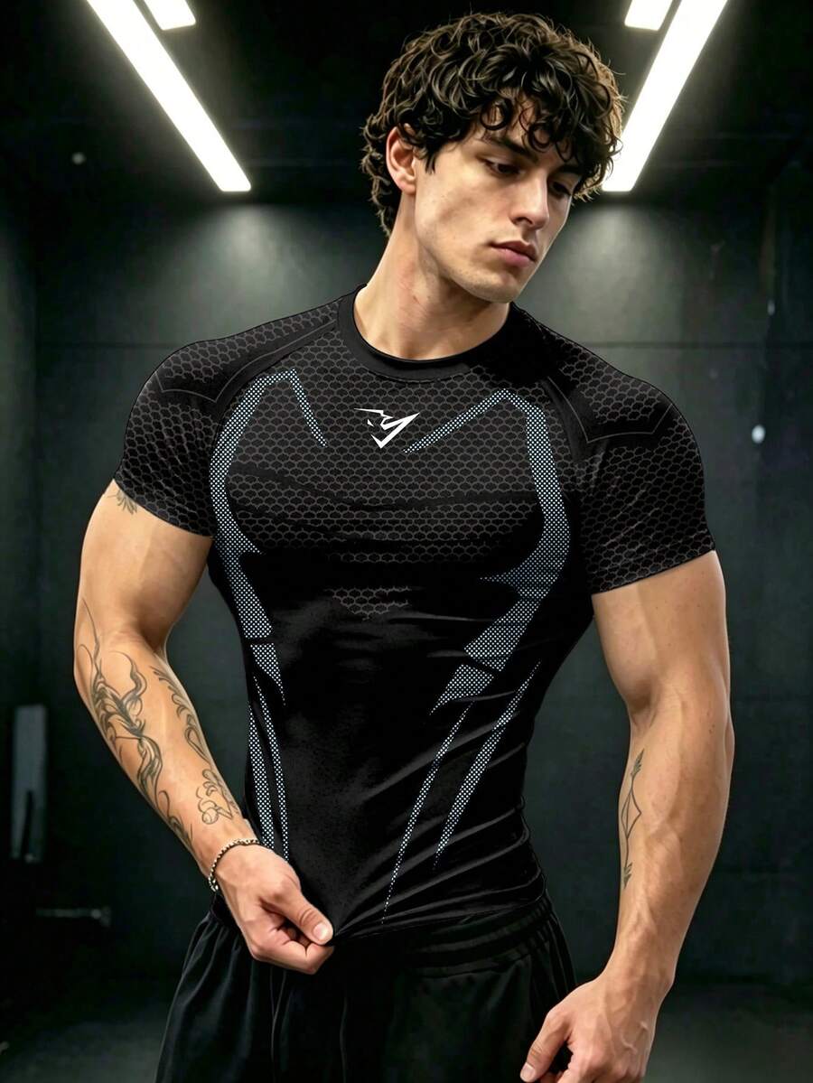 GymBeat T-shirt de sport à col rond et manches courtes pour hommes, salle de sport - Multicolore - Voir 1