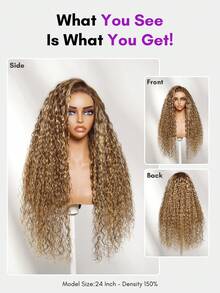 ALL READY WIG 13x4 预剪预拔预漂棕金色混合色带蜂蜜金挑染水波纹抽绳假发，轻松佩戴，透明蕾丝，100%真人发 - S4/27 - 查看 4