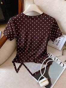 EMERY ROSE Camiseta de manga corta con cuello redondo y lunares para mujer - Multicolor - Ver 2