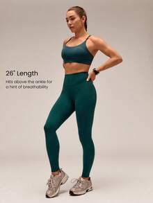 GLOWMODE Quần legging tập luyện tác động trung bình 26 inch Nhanh khô, thấm hút mồ hôi, tạo cảm giác mát mẻ - Màu xanh lá cây đậm - Xem 2