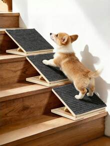 1 pieza Rampa escalón plegable ajustable de madera maciza para perros, tamaño único, con alfombra antideslizante, soporte triangular para perros pequeños y mayores, uso interior, sin montaje requerido, rampa doméstica para mascotas para movilidad en escaleras - Multicolor - Ver 3