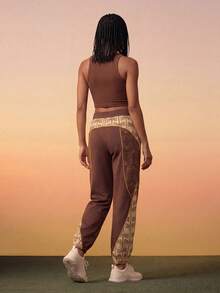 CAJUNI Women's Elastic Waist Casual Sports Long Pants - Brown - View 2