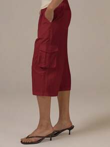 MUSERA Cargo Tie Waist Capri Pants Spring Summer Cute Cosy Cottage Core Spring Dew Casual Vacation Red - Burgundy - View 3