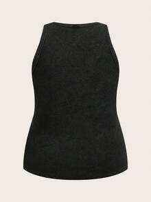 Slaydiva Plus Size Summer Casual Washed Padded Tank Top - Black - View 3