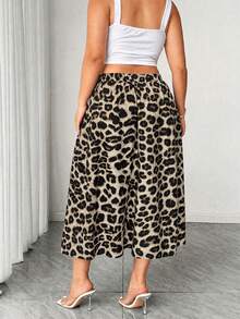 Elenzga Falda holgada de corte A hasta la rodilla con abertura, estampado floral negro, elegante, cómoda y versátil para uso diario en verano, talla grande para mujer - Marrón - Ver 2