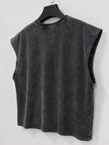 ROMWE MEN Essentials Men's Rivet Design Round Neck Casual Loose Tank Top - Black - View 2