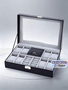 1PC Multifunctional Desktop Storage Box PU Leather Soft Lining Anti Scratch Dustproof Waterproof Black Watch Case Organizer For Men Women Mechanical Quartz Watch Display Collector Gift For Birthday Anniversary Christmas Home Office Travel - 1PC - View 1