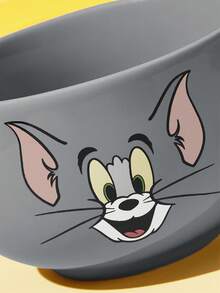 TOM & JERRY X SHEIN 經典貓鼠主題陶瓷碗，可愛角色印花穀物碗，沙拉/湯碗，適用於早餐與日常使用 - 灰色 - 查看 5