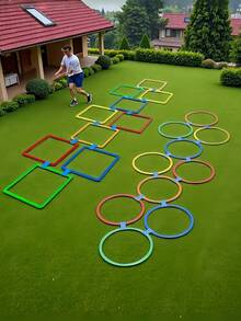POKOJA LAND 1pc Outdoor Agility Exercise Set Vibrant Dopamine Colors High Flexibility Sports Grid Set Non Deformation Jumping Rings Set Sensory Motor Training Equipment For Backyard Lawn Game - Multicolor - View 1