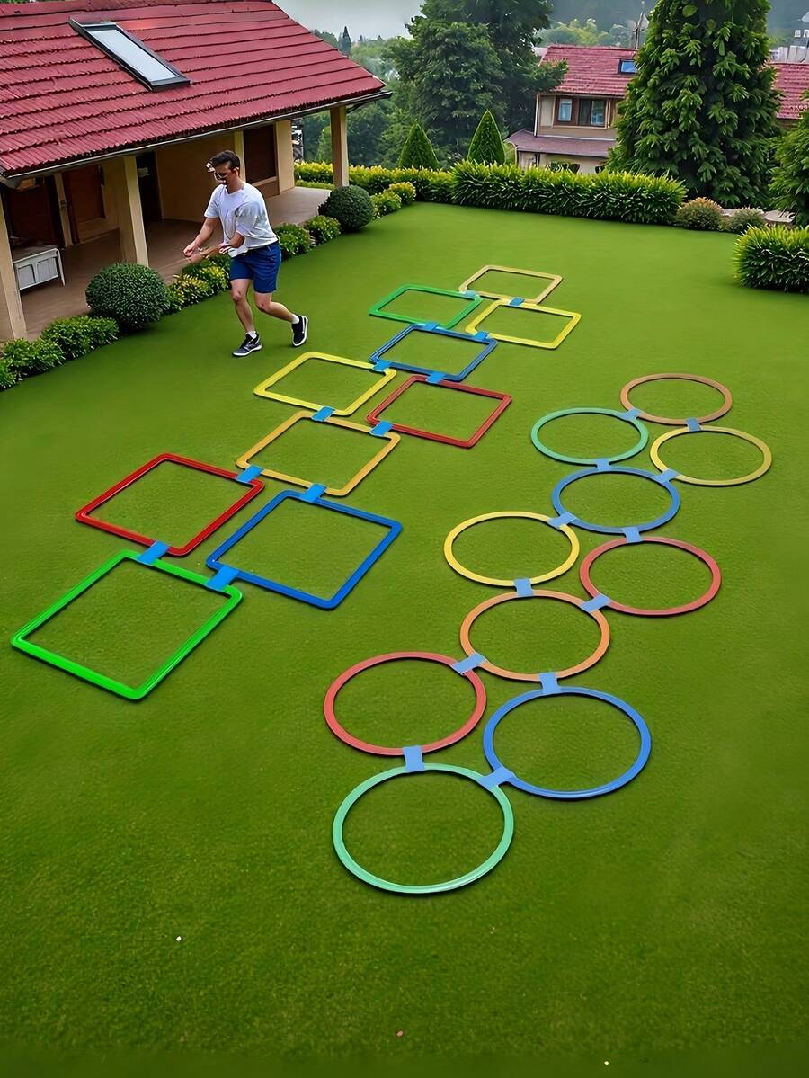 POKOJA LAND 1pc Outdoor Agility Exercise Set Vibrant Dopamine Colors High Flexibility Sports Grid Set Non Deformation Jumping Rings Set Sensory Motor Training Equipment For Backyard Lawn Game - Multicolor - View 1
