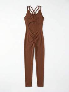 CAJUNI Active Wear Printed Sports Brown Seamless Jumpsuit - Brown - View 7