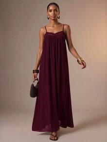 Zivah Women's Lace Patchwork Casual Party Long Cami Dress - Purple - View 7