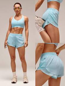 GLOWMODE Celana Pendek Lari VitalSwift Quick-Dry Light Side Breathable 3,5 inci dengan Saku Belakang Terintegrasi untuk Lari, Jogging, Latihan, dan Olahraga dengan Dampak Sedang. - Aqua Biru - View 10