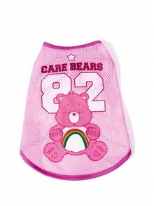 SHEIN X Care Bears 1件可愛卡通印花寵物背心，運動背心，貓狗通用，尺寸XXS至XXXXXL，特小號至特大號，護理熊、愛心熊、憤怒熊、分享熊、彩虹熊 - 粉色 - 查看 5