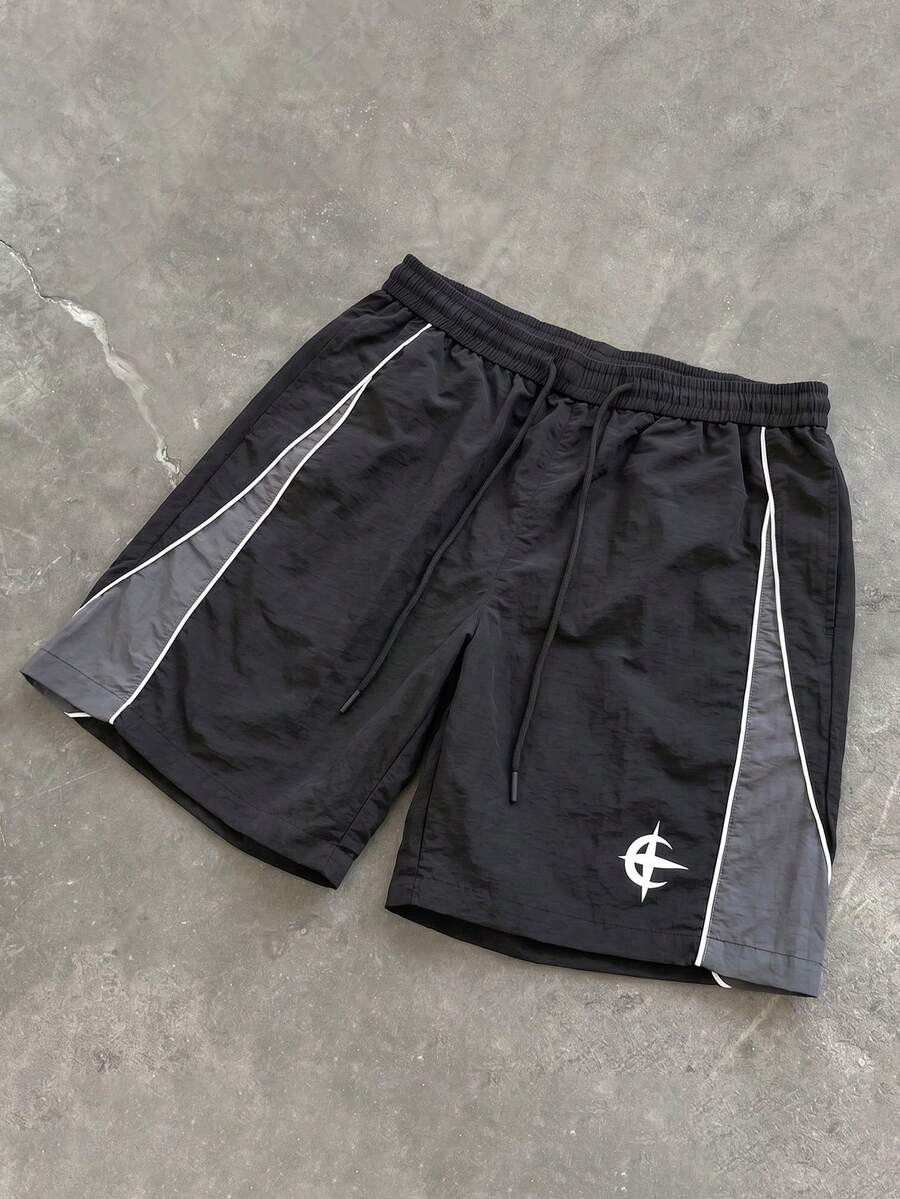 STYNVO Men's Drawstring Waist Colorblock Casual Versatile Daily Travel Shorts - Black - View 1