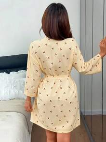 Napfluff Women's Casual Cherry Plaid Print Open Front Robe - Yellow - View 2