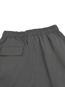 Manfinity Homme Loose Fit Men's Cargo Shorts With Flap Pockets, Side Drawstring Waist - Dark Grey - View 7