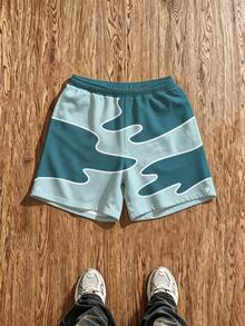 Manfinity Joysei Men's Color Block Wave Graphic Shorts, Drawstring Street Bottoms, Ideal For Vacations,  City Strolls & Leisure, For Adults,Teens,Fashion Lovers - Multicolor - View 2