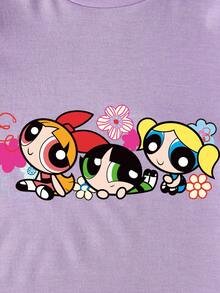 THE POWERPUFF GIRLS X SHEIN 少女圆领短袖休闲T恤 - - 白色 - 查看 6