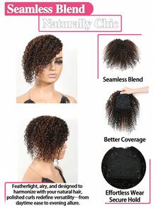Extensiones de cabello con tapa de rizos ondulados con flequillo, resaltado de cabello humano para mujeres, extensiones de cabello con clip, color natural #30 para uso diario, fácil de usar - SNATURAL/30 - View 3