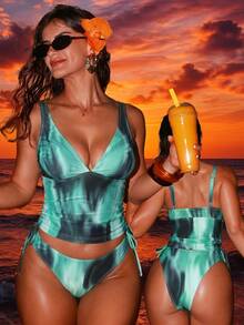 Swim SXY 夏季海灘度假性感豹紋女款背心比基尼上衣 - 薄荷綠 - 查看 6