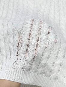 Manfinity Dauomo Men's American Style Solid Color Cable Knit V-Neck Vest, Vintage Preppy Versatile Sleeveless Pullover Casual Top - White - View 3