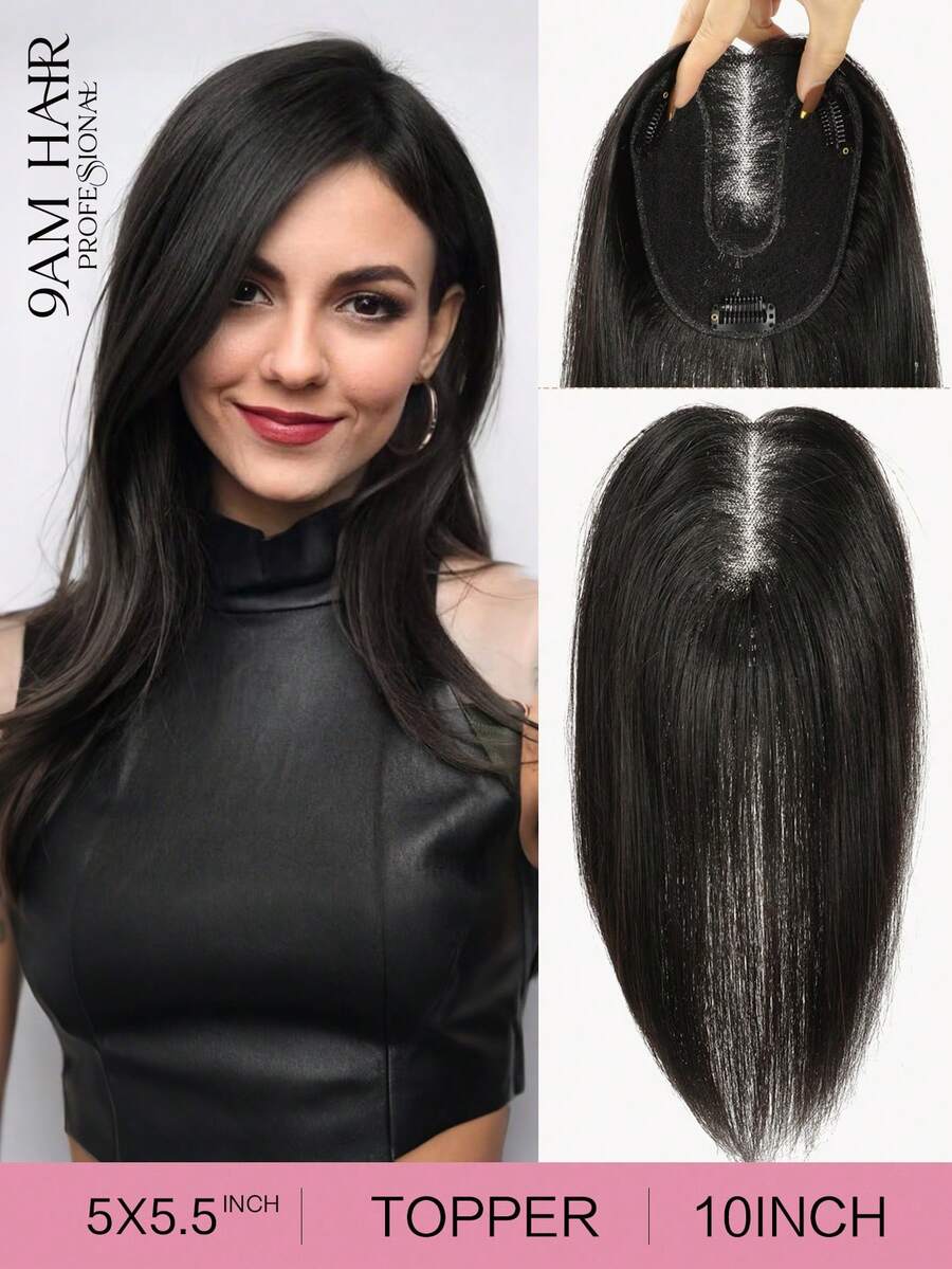 Straight Hair Toppers For Women Real Human Hair Upgraded Lace Base No Bangs Hair Pieces For Thinning Hair Topper For Daily Use - Natural Black - View 1