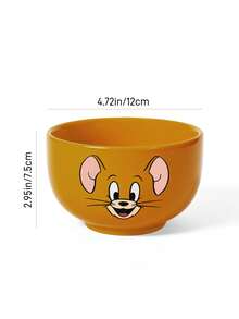 TOM & JERRY X SHEIN 經典貓鼠主題陶瓷碗，可愛角色印花穀物碗，沙拉/湯碗，適用於早餐與日常使用 - 黃色 - 查看 6