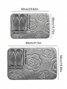 1PC Grey Flannel Rose Printed Floor Mat, Daily Life Floor Mat, Valentine's Day Floor Mat - Grey - View 8