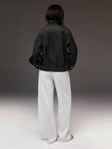 Athîral Denim 女款立領長袖素色時尚百搭牛仔外套 - 黑色 - 查看 5