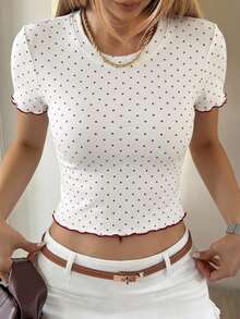 DAZY Women's Round Neck Solid Color Basic White Short Sleeve T-Shirt Spring Summer - White - View 4