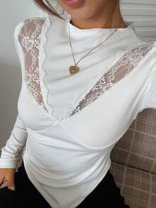 DAZY 女款保暖內裡修身高領套頭T恤 - 白色 - 查看 6