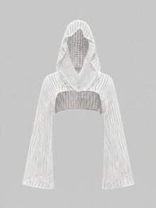 ROMWE Grunge Punk Millennium Y2K Wasteland Versatile Hooded Sweater - White - View 3