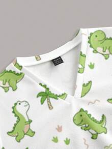 PopScrub Women's V-Neck Short Sleeve Dinosaur & Palm Tree Print Top - Multicolor - View 3
