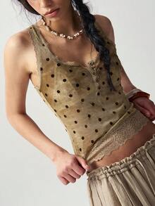 Bohemela Spring Summer Vacation Knit Mesh Contrast Lace Women's Tank Top - Green - View 4