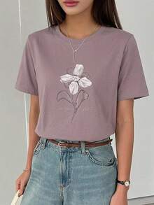 DAZY Women's Loose Casual Printed T-Shirt, Suitable For Beach Vacation Floral - Purple - View 11